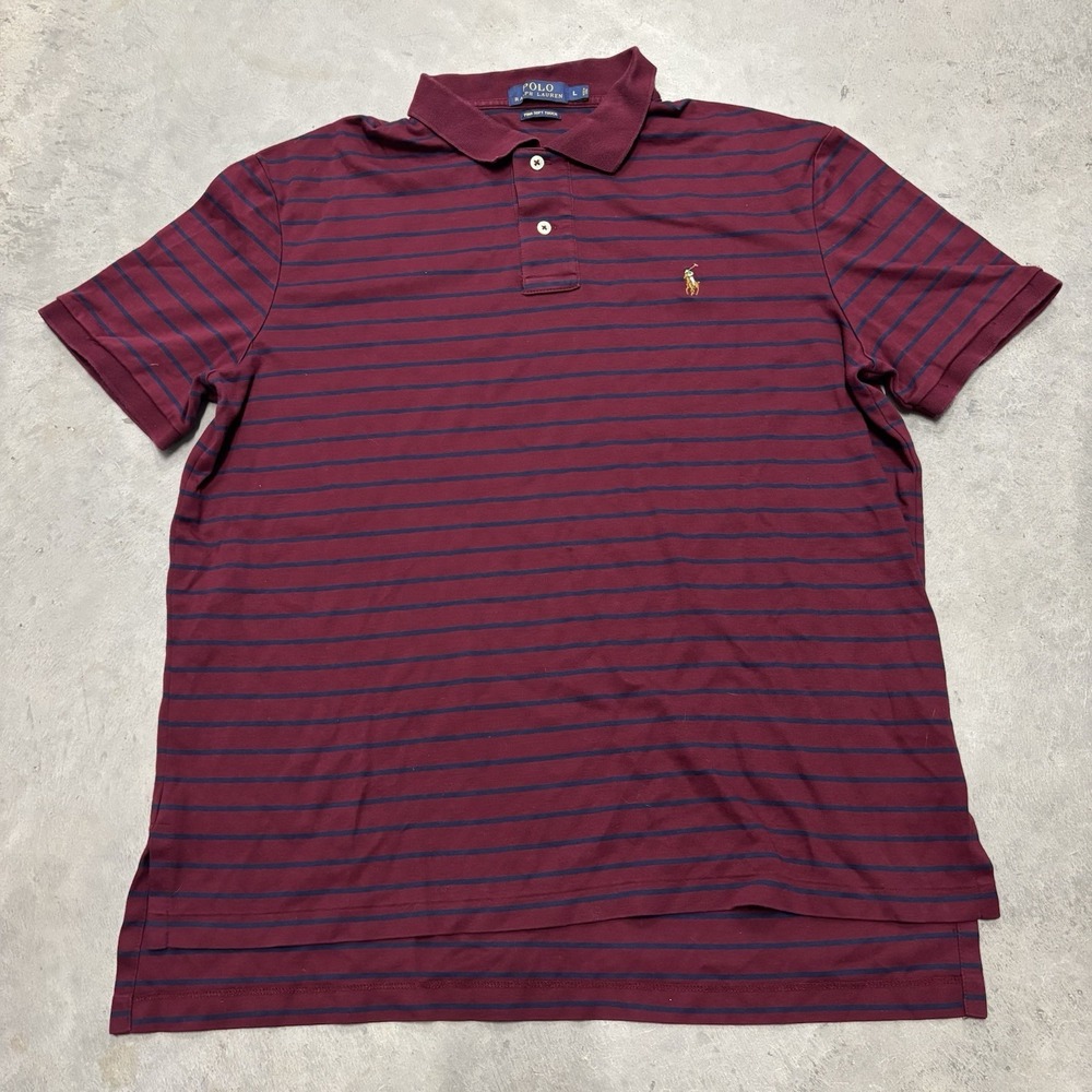Polo Ralph Lauren Men's Polo Shirt Preppy Pima Burgandy‎ Sz Large Golf Striped